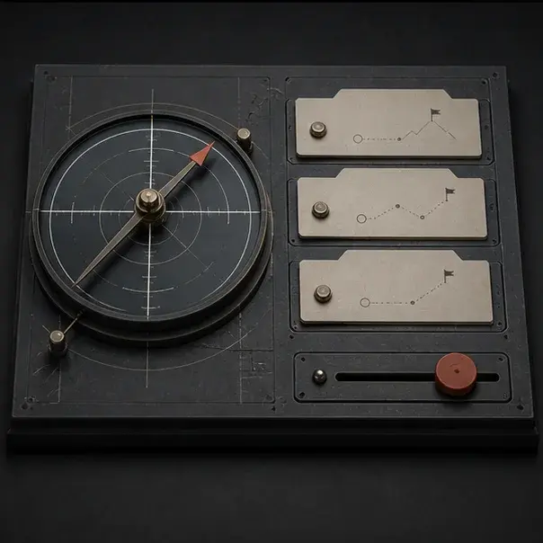 A Datum project compass showing a path from an initial idea to a finished work sample